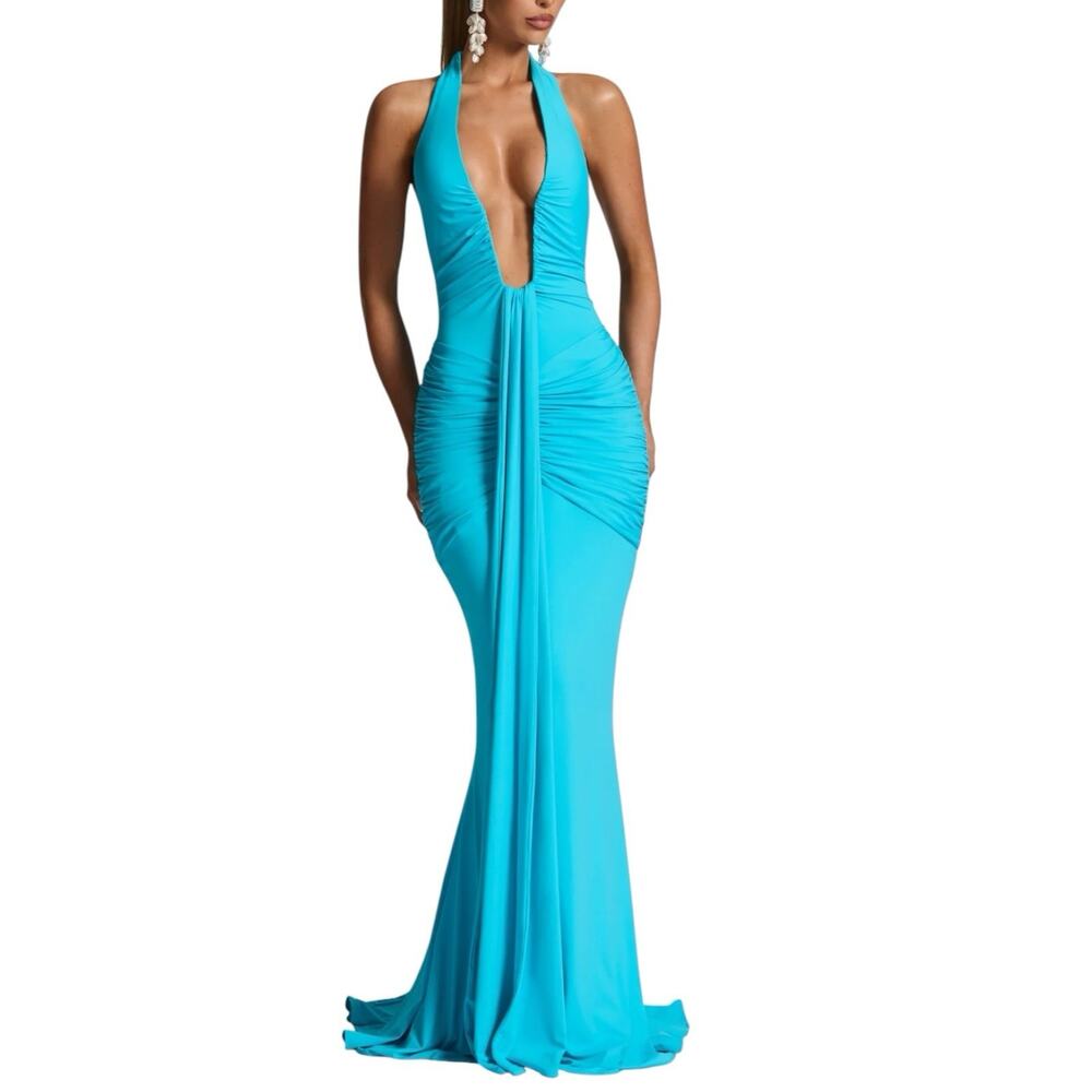 NWT Baby Boo Rosetta Maxi Dress Size XS Aqua Blue